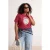 Trendyol Curve Dames Bordeaux Grafisch Kort Relaxed fit Grote maten T-shirts