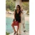 TRENDYOLMİLLA Dames Zwart Gestreept Kort / Mini Mouwloos Strandkleding Skater Strandjurken