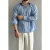 TRENDYOL MAN Heren Blauw Gestreept Lang Regular fit Overhemden
