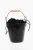 Zwarte leren bucketbag met houten handvat