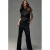 Mango wide leg gebloemde jacquard broek – zwart