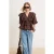 TRENDYOLMİLLA Dames Bruin Effen Driekwart mouw Regular fit Blouses