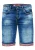 Blauwe gebruikte jeansshorts met ruitjesmotief “SATTO”