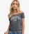 Graphic Bardot Top Slanke Pasvorm Blauw