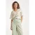 Smashed Lemon Losse top met groene en beige bladprint en v-hals |