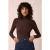 Rollneck uni rib top in chocoladebruin