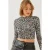 Luxe Leoprint Fitted Lange Mouw Crop Blouse met Halve Col