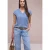 Street One Dames Shirt met overhangende schouders en V-hals in Blauw