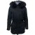Maje lange donsjas met capuchon en bontkraag in blauw nylon.