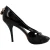 Louis Vuitton pumps met open neus en slotdetail in zwart lakleer.