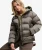 Hooded Shine Puffer Jas Slanke Pasvorm Khaki