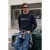 TRENDYOL MAN Heren Donkerblauw Slogan Lang Relaxed fit Sweatshirts