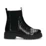 Manfield lakleren chelsea boots met crocoprint zwart