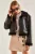 Faux leren boxy crop jack met sjaalkraag