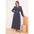Marineblauwe platte maxi-jurk voor dames, geschikt voor casual/dagelijks gebruik met hijab.