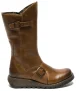 Fly London Dames Camel MES 2 Wedge Heel Buckle Mid-Calf Leren Zip Platform Laarzen