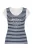 Marineblauwe en witte gestreepte katoenen top met versierde details