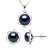 Versiering ketting en oorbellen PETAL Kralen Zoetwater 8-9mm Black 925