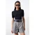 Geribbelde Korte Mouwen Blouse met Ronde Hals