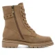 Tamaris Dames Fashion Camel Beige Leren Veterschoenen met Rits Combat Enkellaarsjes