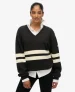 Oversized Gestreepte Trui met V-hals Dark Grey