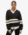 Oversized Gestreepte Trui met V-hals Dark Grey