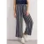 Street One Dames Mid Waist Broek met Wide Leg pijpen en strepen in Blauw