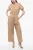 Popeline jumpsuit met korte mouwen in beige