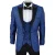 Heren blauwe smoking blazer vest brokaat zwart satijn paisley dinerjack