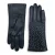 Zwarte Italiaanse leren winterhandschoenen met zachte wollen voering en studs voor dames