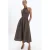 Mango halter geruite midi jurk met open rug – bruin