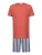 Mey Pyjama kort ‘Bold Coral Stripes’  navy / oranje / wit