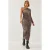 Leopardprint Ruched Midi-jurk met Asymmetrische Kraag