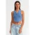 Dames Geribbelde Crop Blouse met Knopen