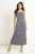 Marineblauwe midi-jurk met dierenprint en col