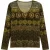 Olijfgroene top met bohemian print en lange mouwen