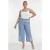 YOEK wide leg regular waist broek broderie light blue denim
