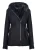 Dames zwart Merino schapenvachtjack met capuchon-Mandalay