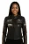 Dames zwarte leren bikerjack met racebadges – Dalby
