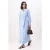 Marineblauwe platte maxi-jurk in A-lijn model voor dames, geschikt voor gebruik met een hijab.