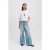 Karl Lagerfeld Wide Leg Pleated Denim Sun Faded Blue