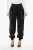 Leren broek met meerdere zakken en gewatteerd detail in zwart