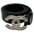 Chanel Faux Pearl Versierde CC Gesp Riem in Zwart Leder