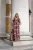 Bordeauxrode metallic jacquard maxi-jurk met bloemenprint en fladderende mouwen