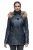 Marineblauwe lamsleren gewatteerde parka met capuchon en bontkraag voor dames – Duchess