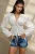 Elegante Textuur V-Hals Blouse met Ballonmouwen
