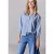 Street One Studio Dames blouse met 3/4 mouwen in seersucker kwaliteit in Blauw
