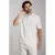 Aeden oversized polo met linnen met textuur ecru