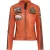 Dames oranje leren bikerjack met racebadges – Agadir