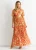 Oranje metallic jacquard fladdermouwen maxi jurk